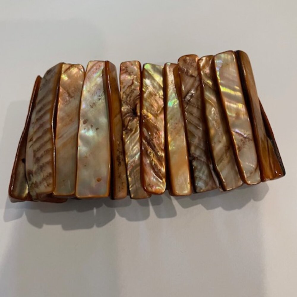 VINTAGE PARK LANE PEACH ABALONE MOP SHELL CHUNKY CUFF STRETCH BRACELET